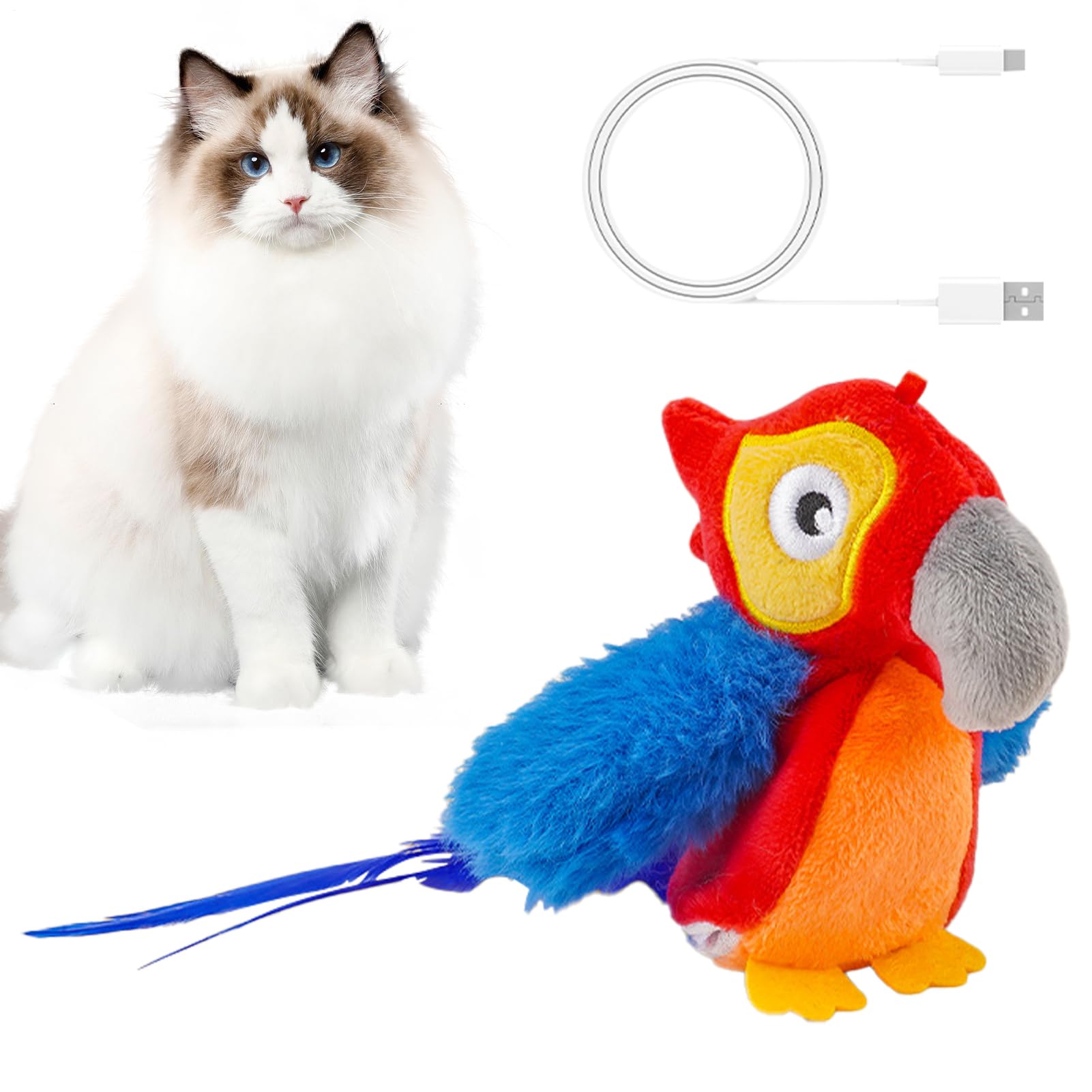 Bird Cat Toy,オウム真理教形電動ぬいぐるみ 室内猫キャットニップ手あそび | 洗える 子ネコの グッズ 無為無聊押しとどめる 活動力撒きちらす 形づくる 日常命のせんたく 運動すること 逢魔が時活動