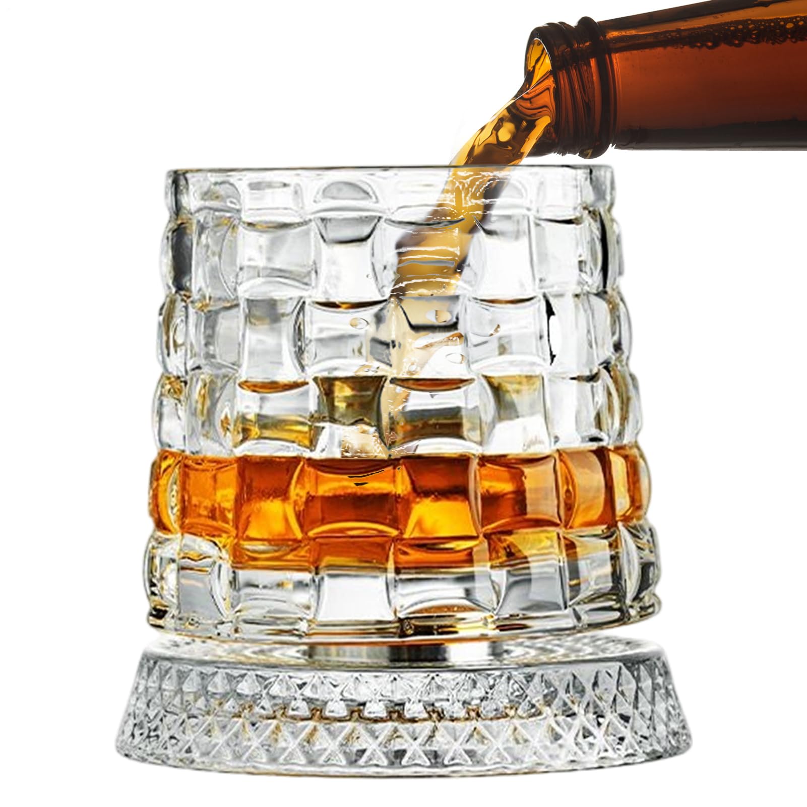 Wine Glasses - 350ml 360 Degree Rotating Base, Clear Old Fashion Drinkware, Elegant Stemless Glass | Whiskey for Men Dad Father Husband Drinking Party Christmas Birthday Holiday Gift