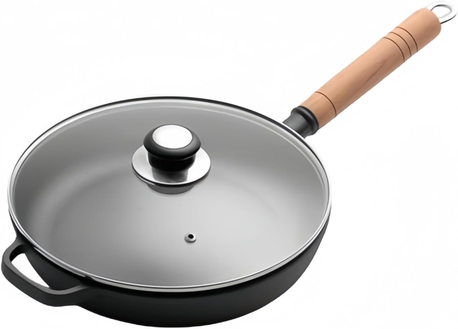 岩鉄鉄器 木製ハンドル 鋳鉄 揚げ焼き用 鉄製フライパン フライパン 鋳鉄製 キッチンフライパン 鉄鍋 木製ハンドル 揚げ焼き用 オール熱源対応 小型 一人暮らし用 実用 新しい家の贈り物 家庭用 ホテル レストラン 業務用 (26cm,ガラスカバー付き)|LIFE QUEST