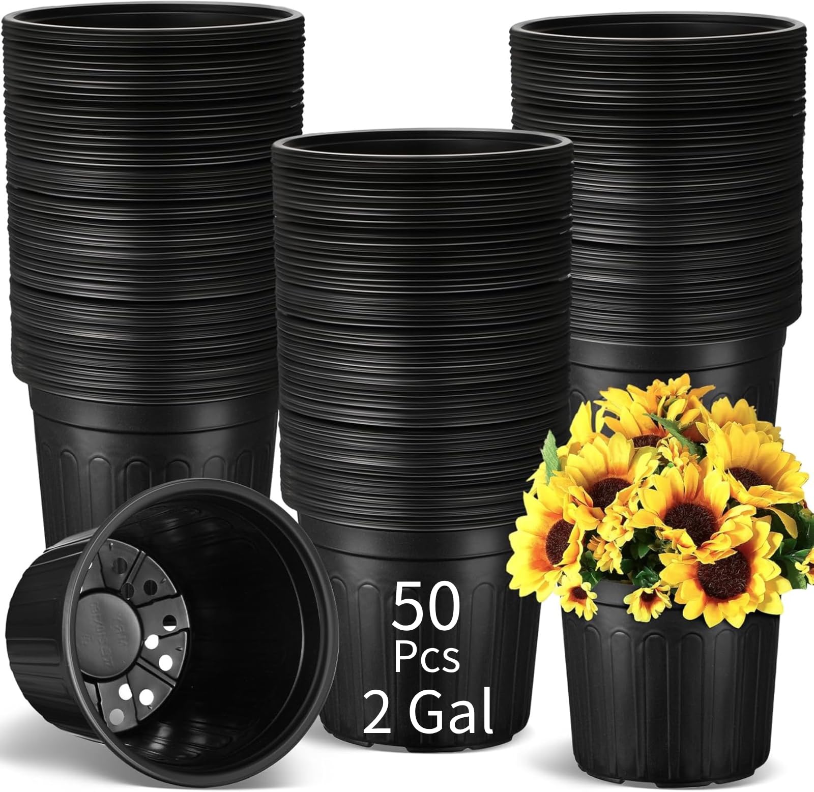 Ziliny 50個 2gal 草木育児用ポット バルク 可塑性物質 プランター 軟らかい 御花 苗 ポット 水抜き穴付き添い人 肥厚 シード スターティング 容れもの 花 多肉植物 挿穂 植え替える用
