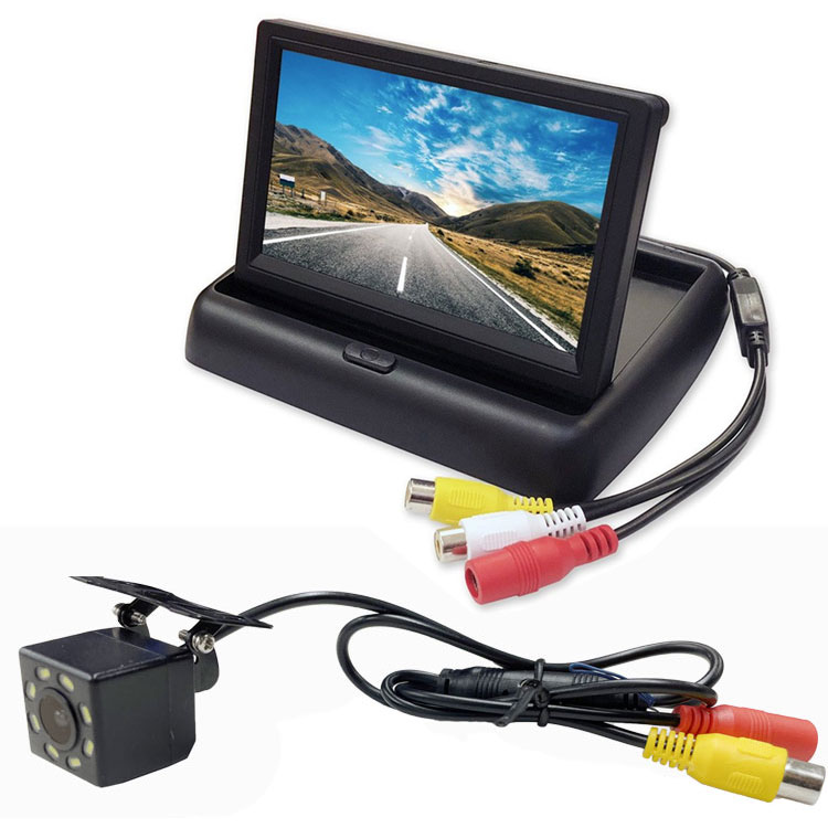 折り畳み式5インチフリップアップモニター ワイド画面 映像入力2系統 8LED搭載 暗視対応 小型防水カメラのお得なセット 12V専用 LST-MOT50A0130N