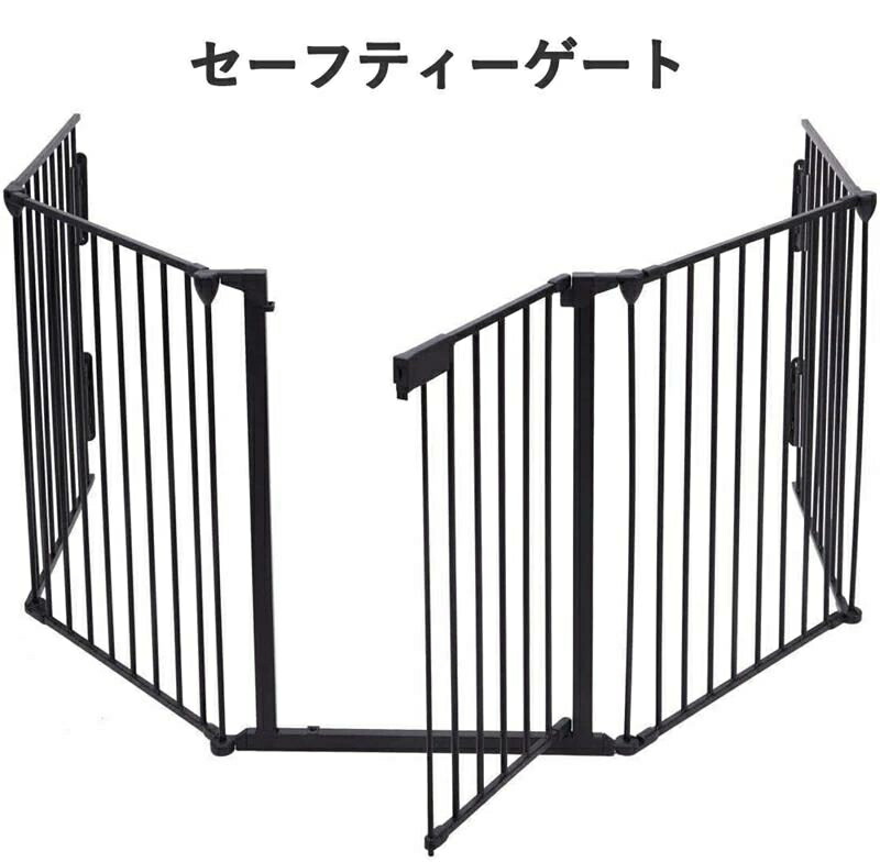 5面セット ドア付 おくだけ セーフティーゲート ストーブガード 玄関 階段 室内 折りたたみ可能 自由に組み合わせ ブラック 子ども ペット 用 金属、プラスチック (ブラック)