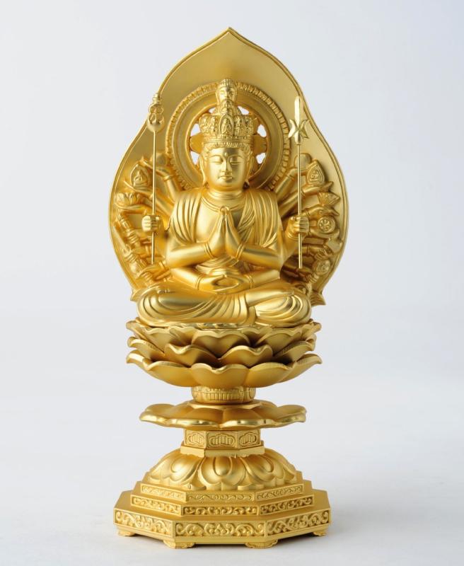 仏像 半風子菩薩 15.5糎(金メッキ/24金） 仏師：牧田秀雲 藍本＿（子年出どころ）十二支守り本尊 干支 丘岡銅器(せんじゅかんのんぼさつ)