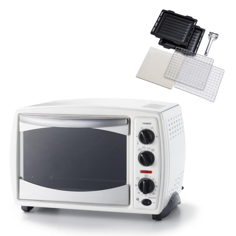 ツインバード コンベクション ノンフライ オーブン 14L 温度調節可能 ヒーター切替 取っ手 天板 ワイヤーラック ピザプレート くず受け レシピブック付属