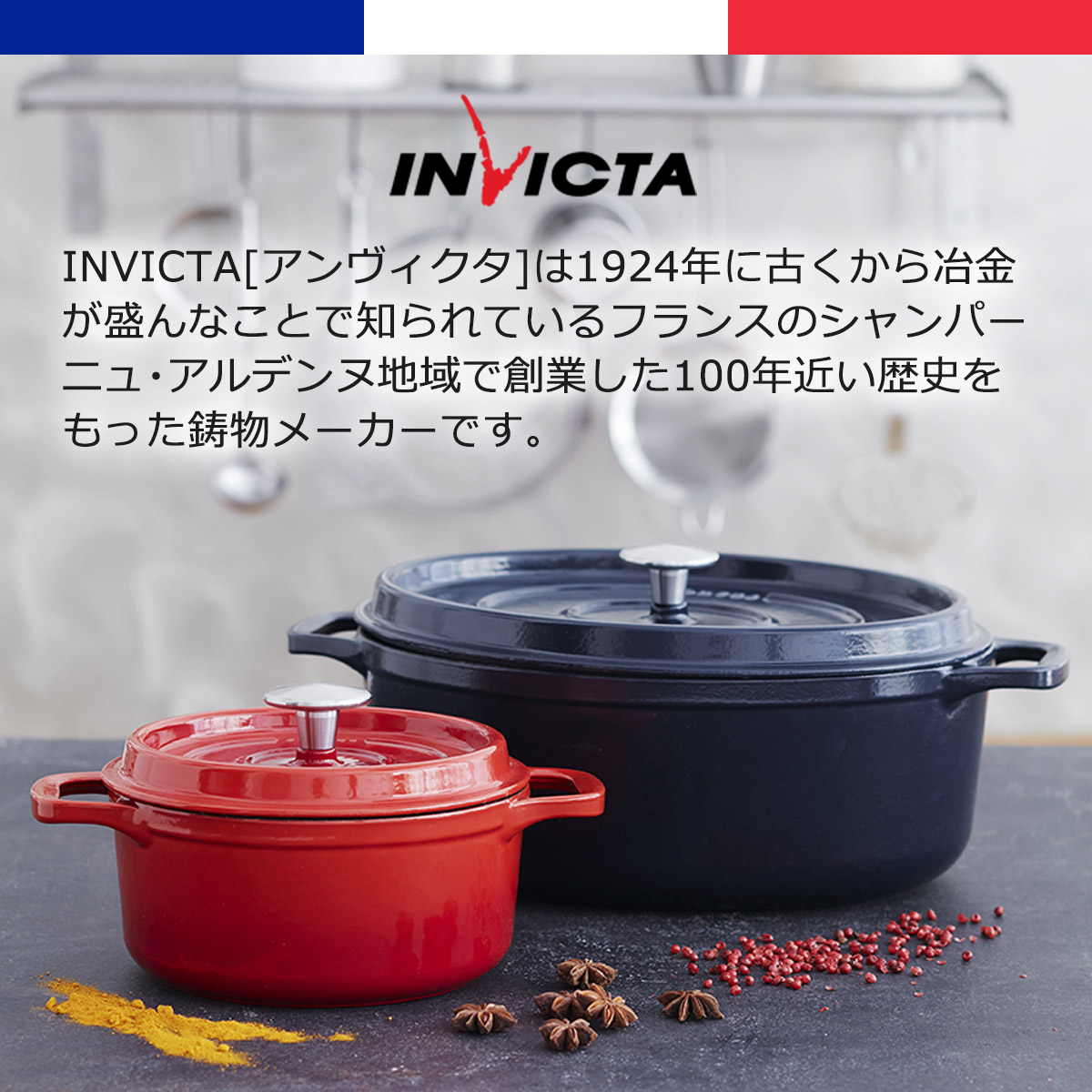 市場 両手鍋 ホーロー鍋 キャセロール 3 1l ガス Invicta アンヴィクタ ラウンド 琺瑯 かわいい グリルパン おしゃれ Ih対応 22cm オシャレ レトロ