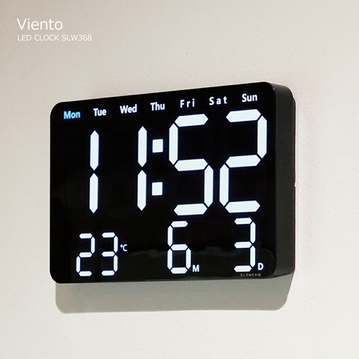 置き時計 掛け時計 LED おしゃれ デジタル リモコン付き 置き掛け兼用 北欧 多機能 LED CLOCK Viento ビエント SLW368 アラーム ブラック 黒 文字が大きい 液晶 リビング 書斎 寝室 TRI インテリア シンプル ストップウォッチ サマータイム対応