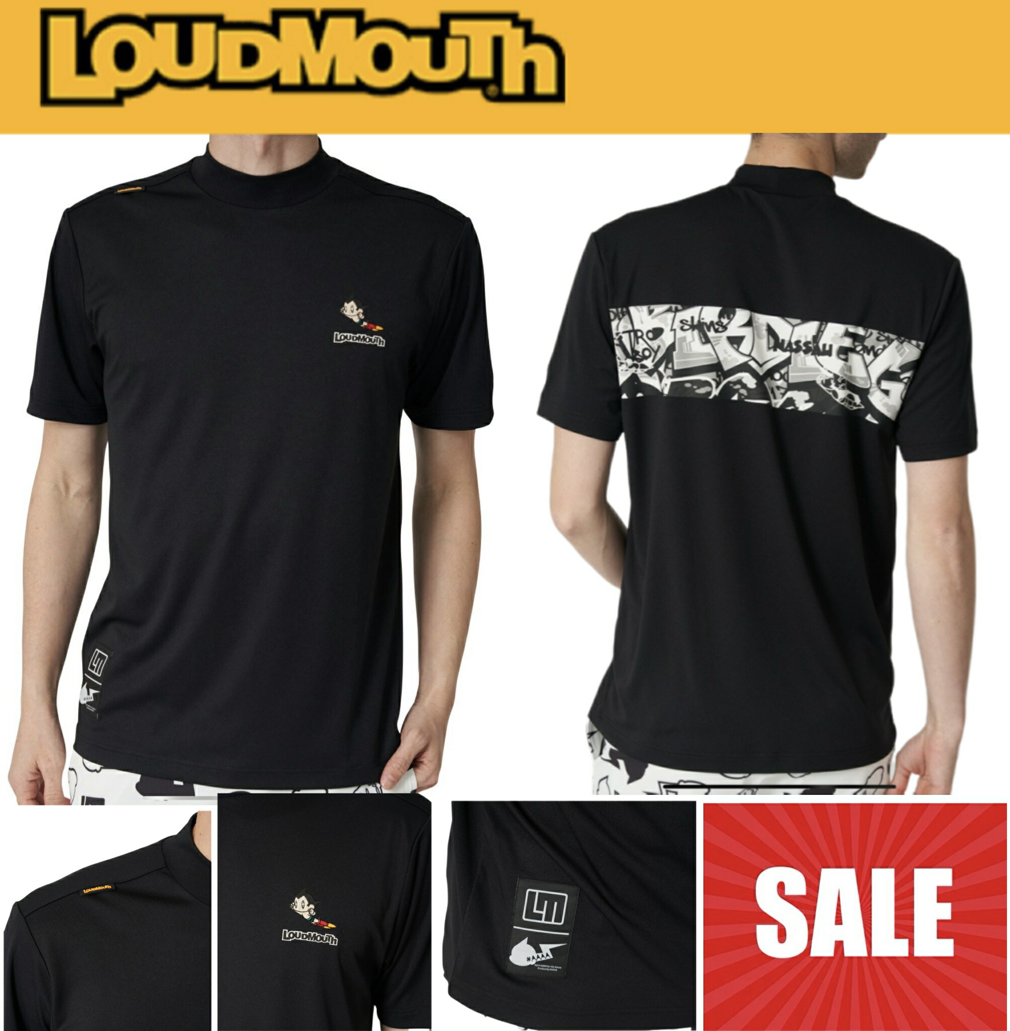 【~10%OFFクーポン券\u0026尖んがり最大限度10倍】loudmouth ラウドマウス プルオーバー モック メンズ 半袖 鉄腕原子 NEXT ATOM for the future ゴルフ 764611-999