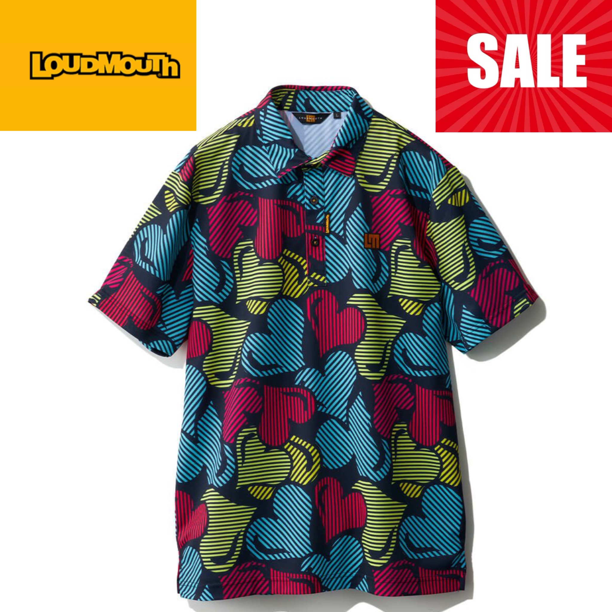 【~10%OFF引き換え証\u0026尖んがり最大限度10倍】loudmouth ラウドマウス スポーツシャツ メンズ 半袖 プレミアムカノコ ゴルフ 764602-395 Lightning Hearts