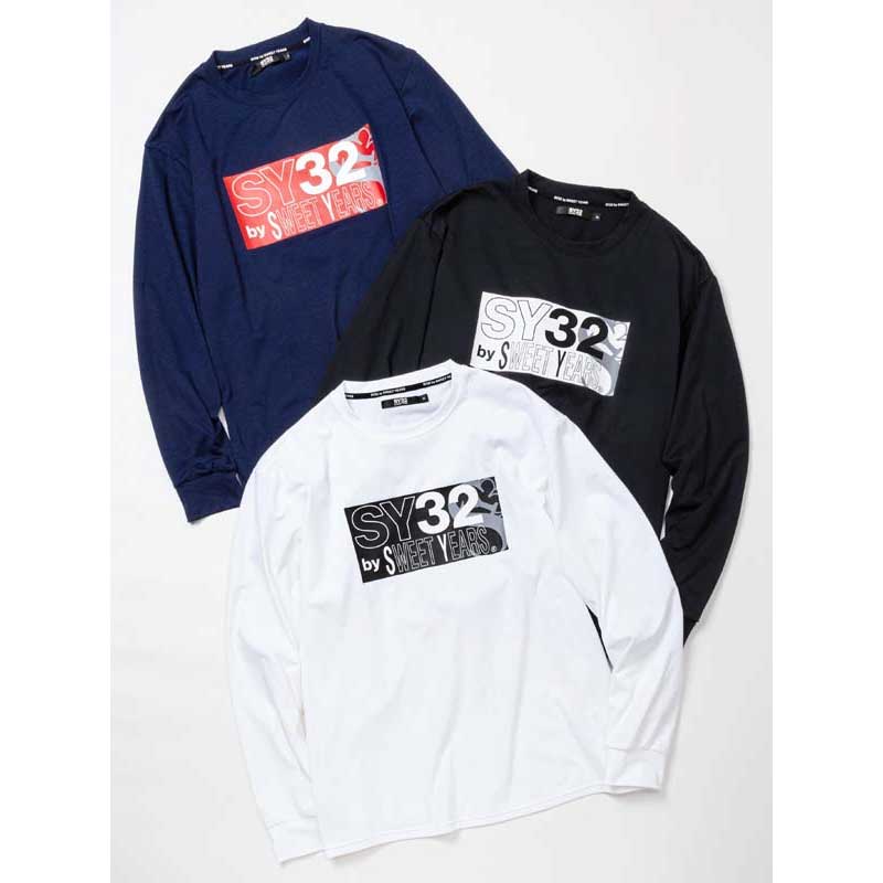 SY32 by SWEET YEARS 長袖ポロシャツ L 大きいサイズ SY32 by SWEET YEARS エンボスボックスロゴジップ