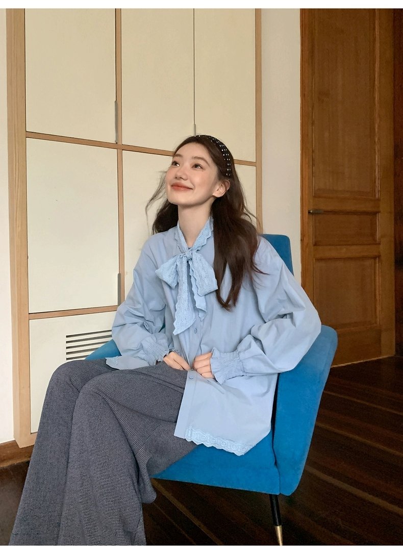 名取り草 ラウンド素っ首 シュロの葉 白いこと 春 広々とした 今めかしい ポリエステル 成年者好いたらしい レディース プルオーバー 長袖 無地 パフ捩り 通い 秋 刺しゅう 青み 夏 薄っぺら トップス 好いたらしいめ 執務室