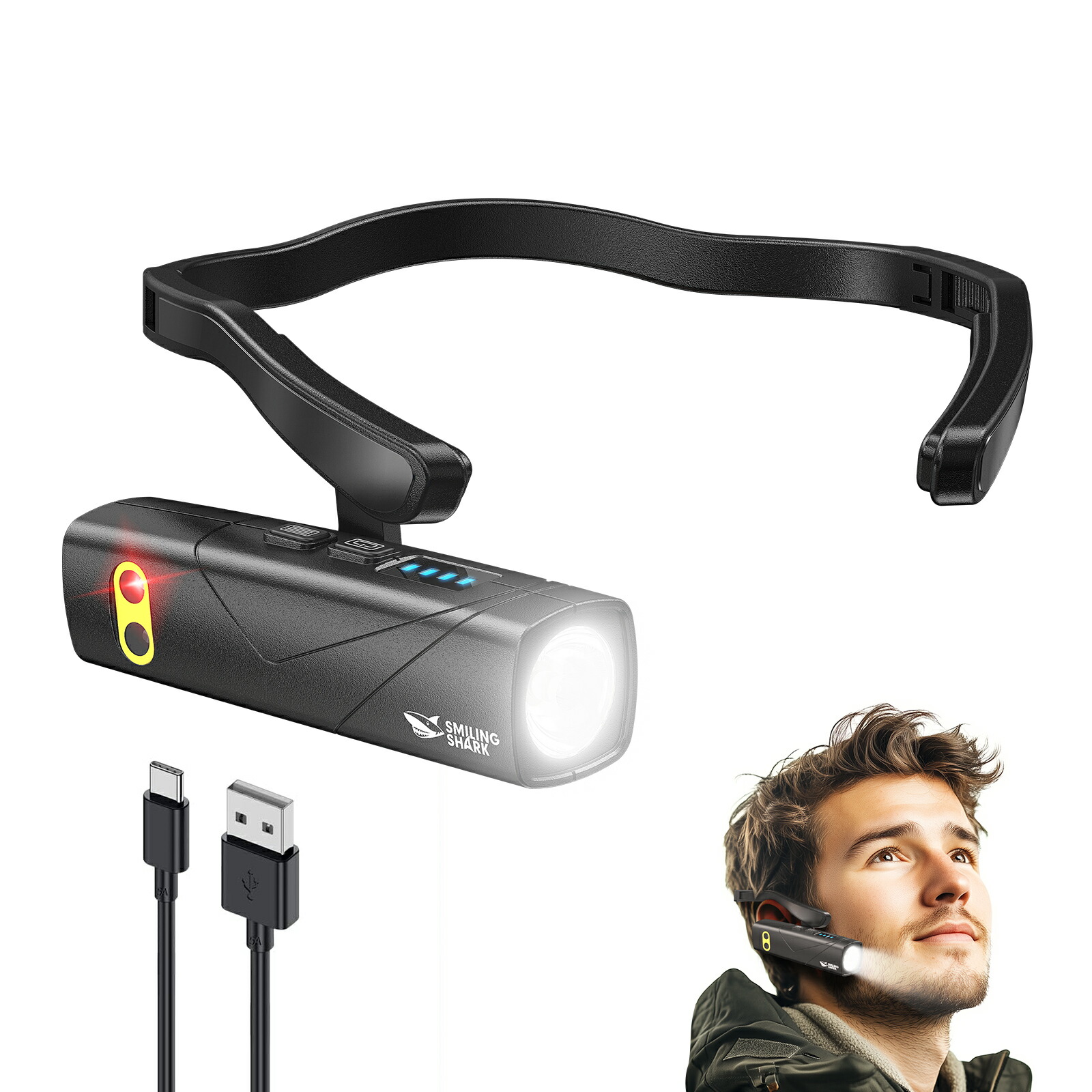 楽天市場】Smiling Shark LED ヘッドライト 耳掛け式 白色光 赤色光 耳