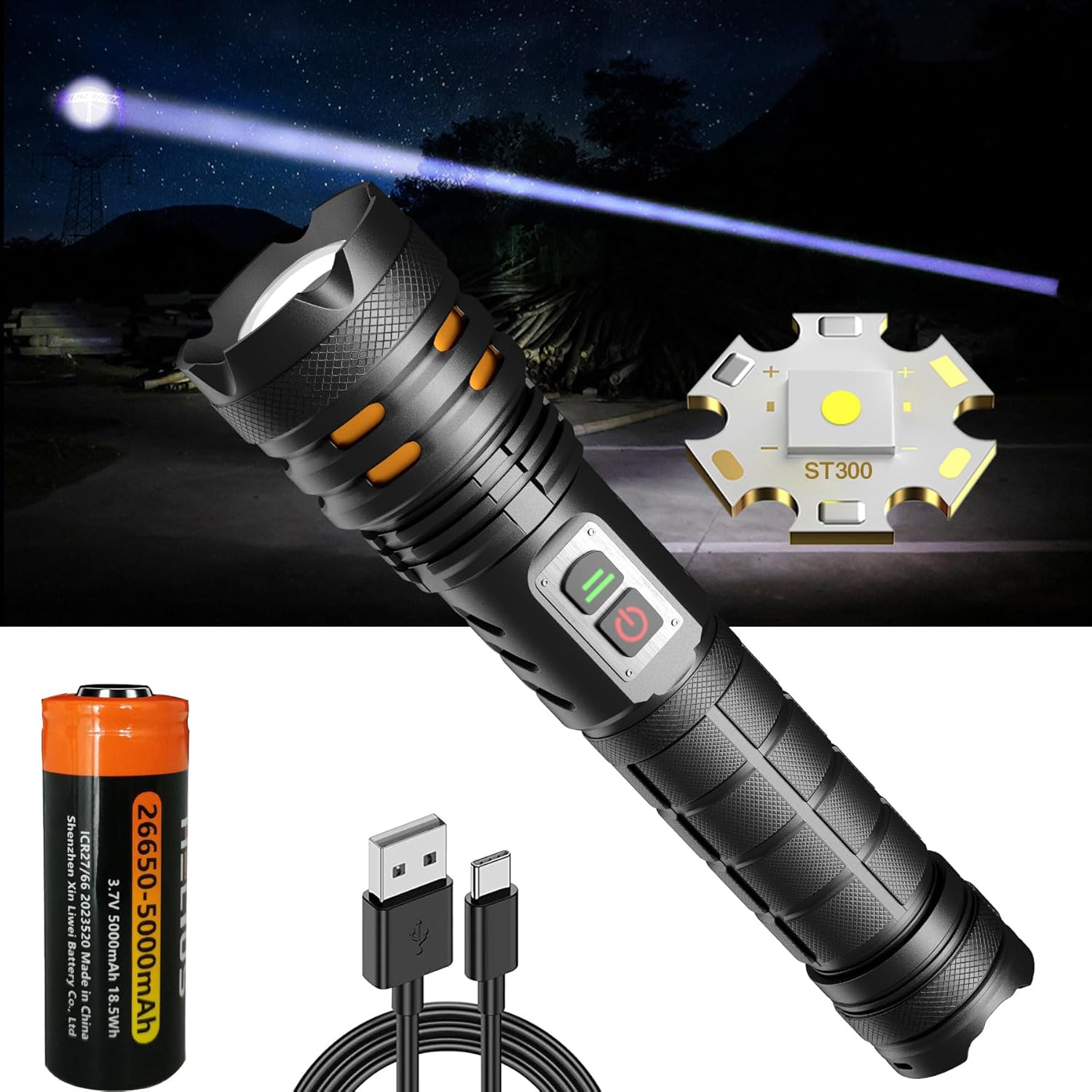 【無料配送】業界強化版 2つのスイッチ 超遠射 超高輝度 懐中電灯 led ライト 950000ルーメン ハンディライト Type-C 2.0 USB 超強力 最強 手持ち 充電式 ハンドライト 軍用 フラッシュライト 明るい 軽量 電池式 ズーム6モード調光 作業灯 大容量 モバイルバッテリー機能