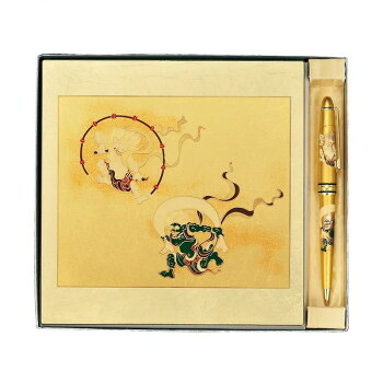 ＼今だけ！エントリーで尖んがり5倍／まえじゅう塗師細工 漆芸ステーショナリー2点書き割り 風神雷神(G) 8V-311【貨物輸送無料】 電子メール便相応う商いもの