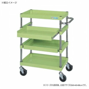 ＼今だけ！エントリーで尖んがり5倍／サカエ CSパール手押し車中量手合い 横すべり棚付 緑であること CSP-6084SNU【貨物輸送無料】
