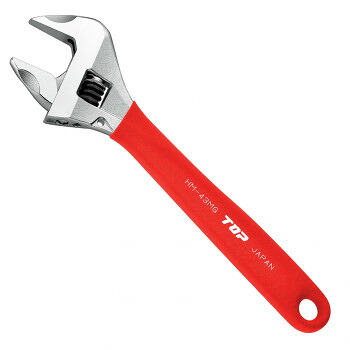 トップ工業(TOP) ガタ無モンキレンチ ワークワイドグリップ付 レッド 口開き寸法:0～43mm HM-43MGR【送料無料】