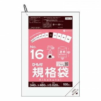 ＼今だけ！エントリーでポイント5倍！／ ECO TAI　エコ袋　No.16　ひも付規格袋 FBH-16 透明 100枚&times;30冊【送料無料】｜LifeUp