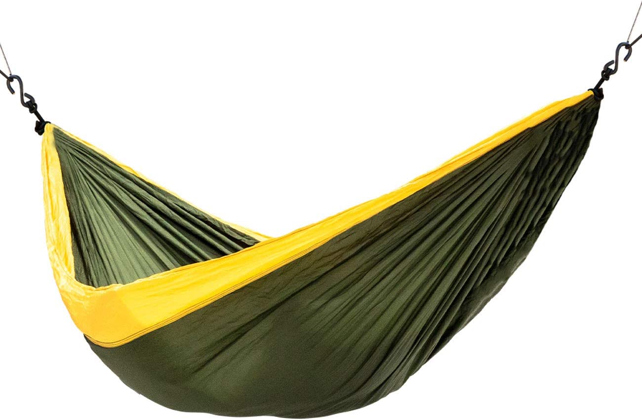 WorldHammock ハンモック パラシュート生地 ロープ付属 軽量 コンパクト 持ち運び アウトドア キャンプ ファミリー カップル (カーキ)
