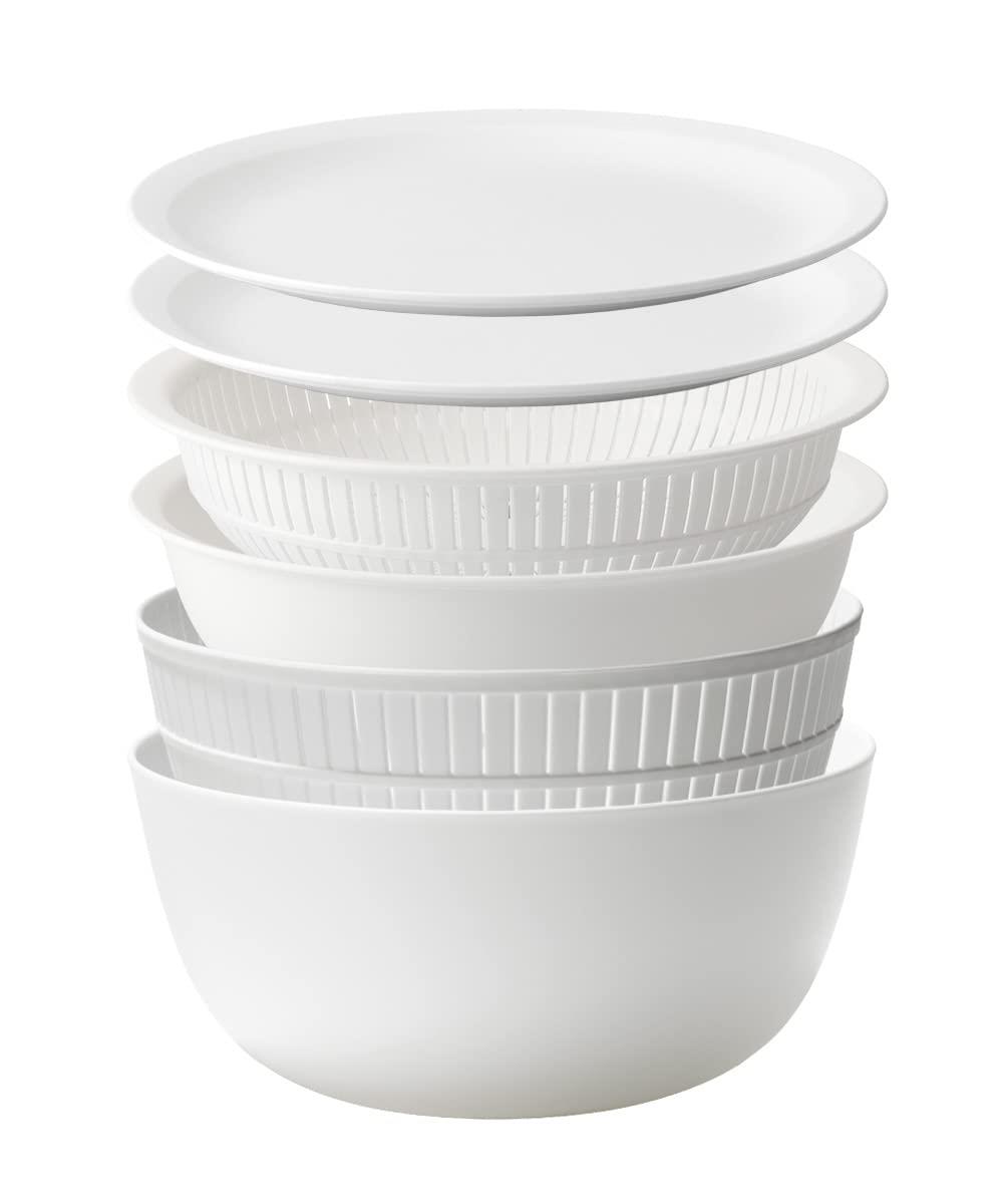 【4/18★ご愛顧感謝デー★P最大4倍】ライクイット (likeーit) ざる ボウル 電子レンジ対応 Colander＆Bowl 米とぎにも使える ザルとボール ホワイト 6点セット 日本製 水切り 湯切り可能 耐熱ボウル