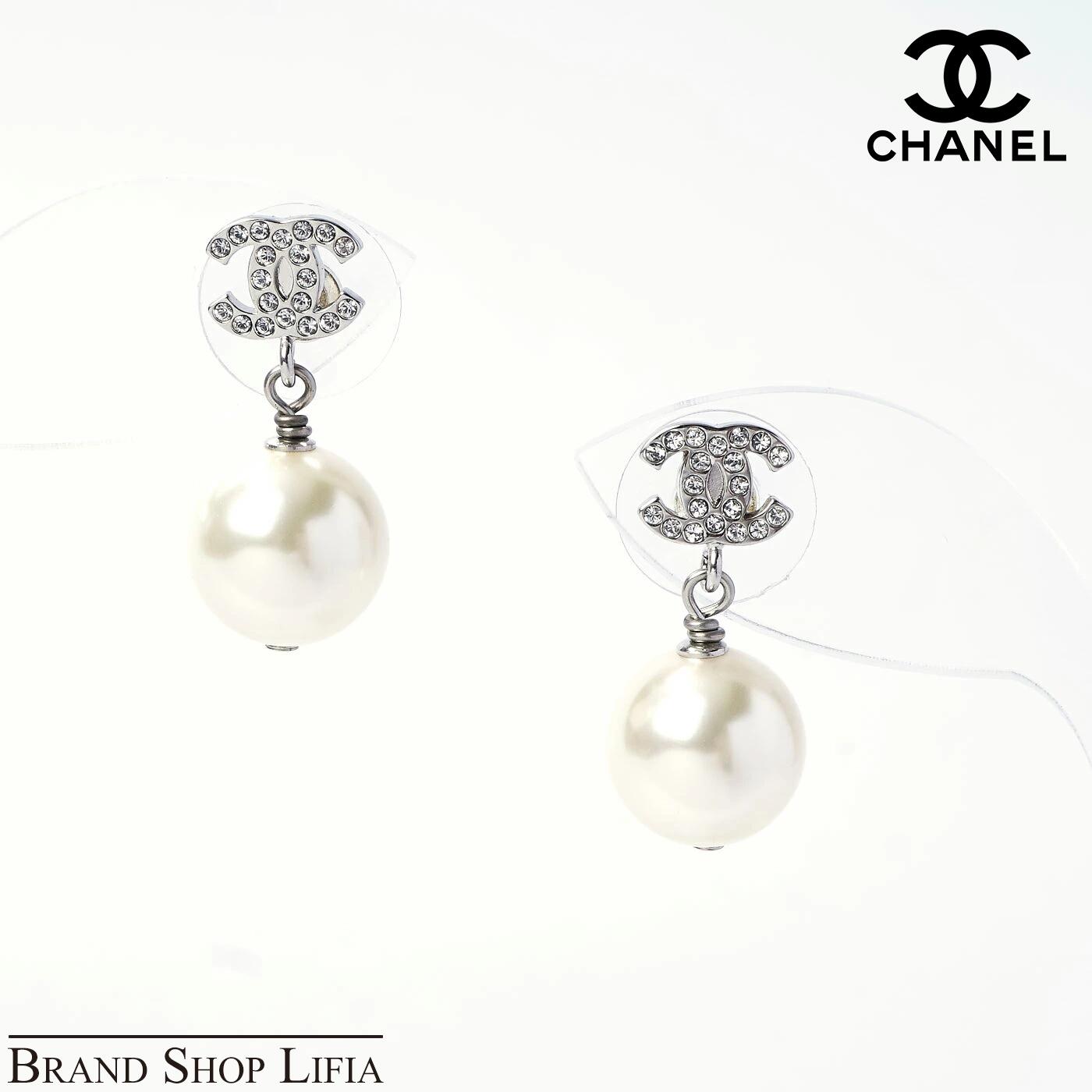 シャネル CHANEL ピアス パール ココマーク CCモチーフ シルバー B24V ラインストン GP フェイクパール 正規箱付き ブランド アクセサリー レディース 中古 未使用品