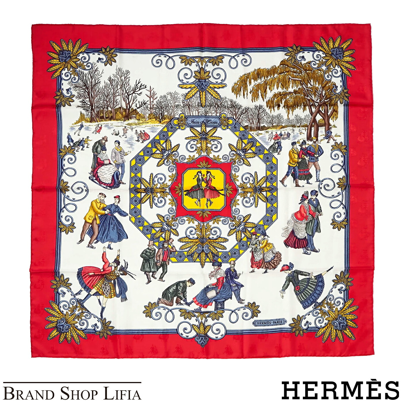 HERMES エルメス カレ90 Joies d’Hiver 冬の愉しみ 大判 シルク スカーフ レディース ブランド ファッション 正規品 中古 美品