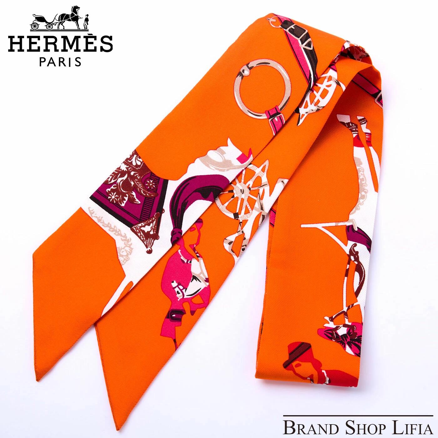 エルメス HERMES ツイリー TOUT EN CARRE 全てはカレの中に スカーフ シルク オレンジ タグ・正規箱付き レディース ブランド 衣料品 正規品 中古 未使用品|Brand Shop Lifia