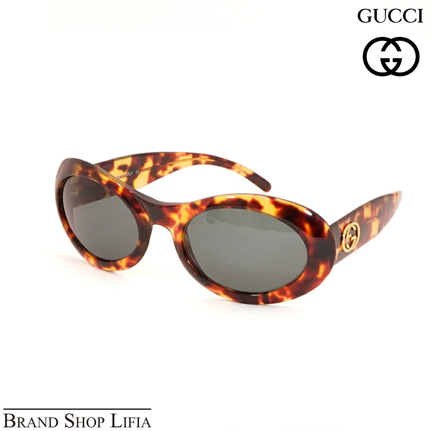 GUCCI グッチ サングラス GG2400/N/S 02Y オーバル ブラウン×ブルー インターロッキング ロゴ アイウェア レディース メンズ ユニセックス ブランド中古 美品