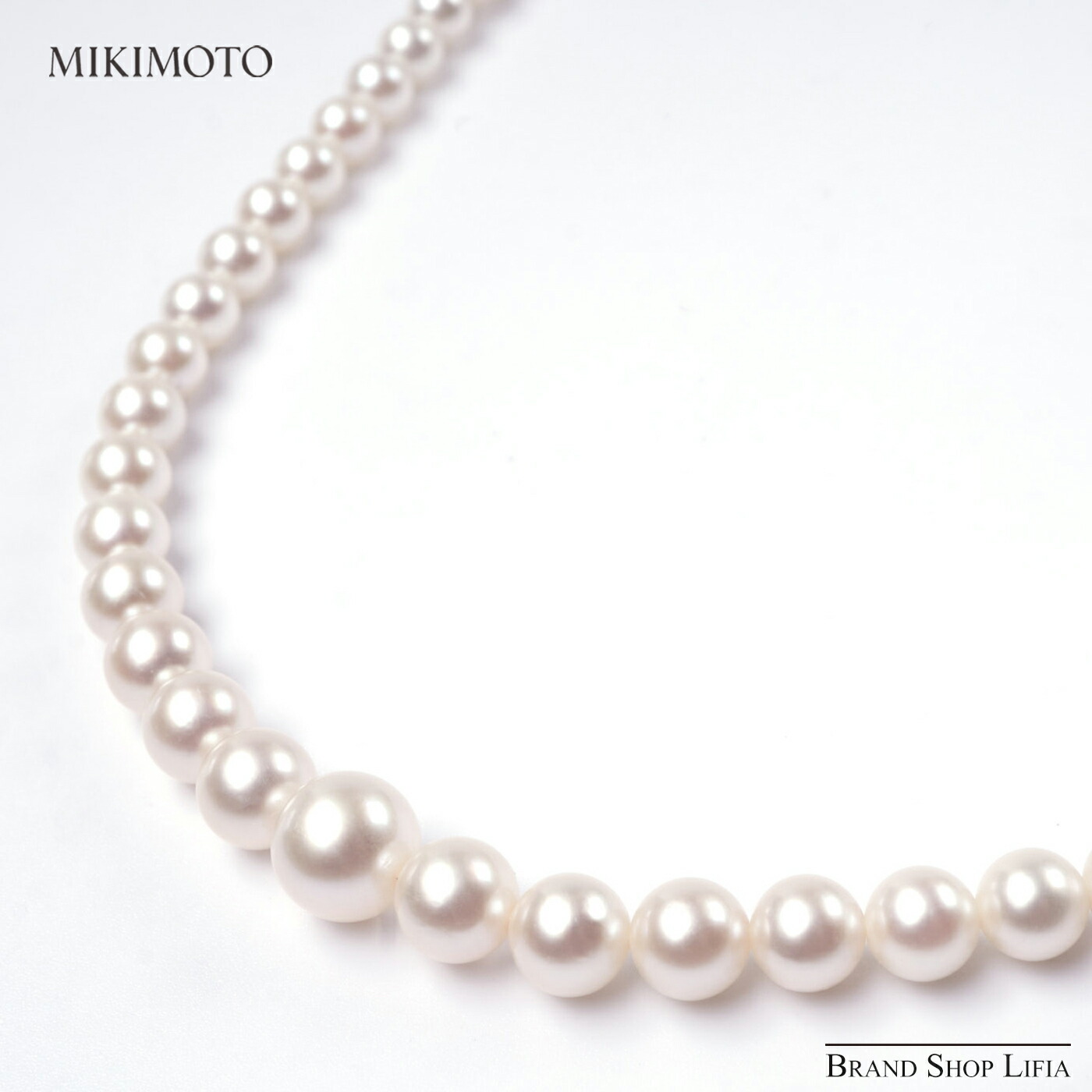 ミキモト MIKIMOTO ネックレス アコヤ真珠 3.4~7.3mm Mチャーム付き グラデーション ベビーパール シルバー金具 SV ホワイト系 46cm ブランドジュエリー 冠婚葬祭 普段使い レディース 中古 美品|Brand Shop Lifia