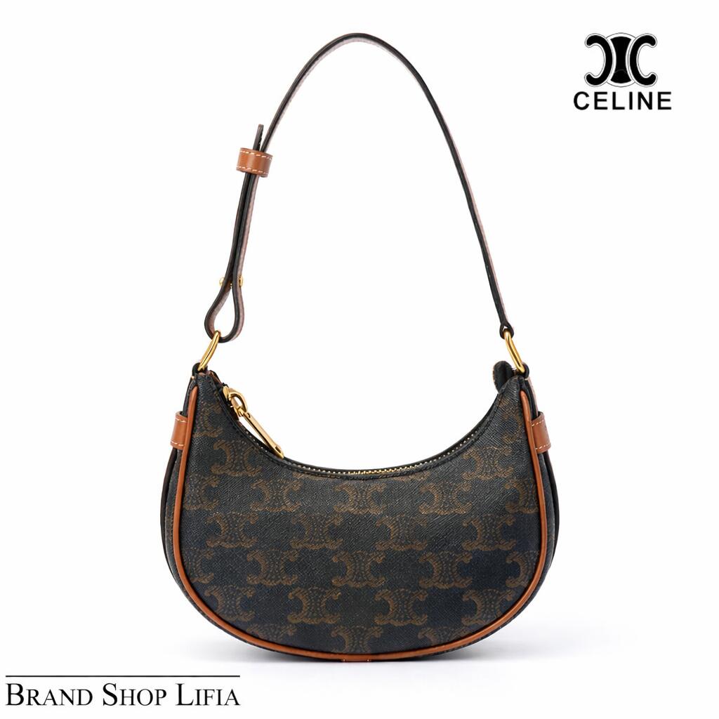 【未使用品】セリーヌ CELINE ショルダーバッグ トリオンフ ミニ アヴァ マカダム キャンバス×カーフスキン ブラウン系 ゴールド金具 保存袋付き 斜め掛け クロスボディ レディース ブランド プレゼント 中古|Brand Shop Lifia