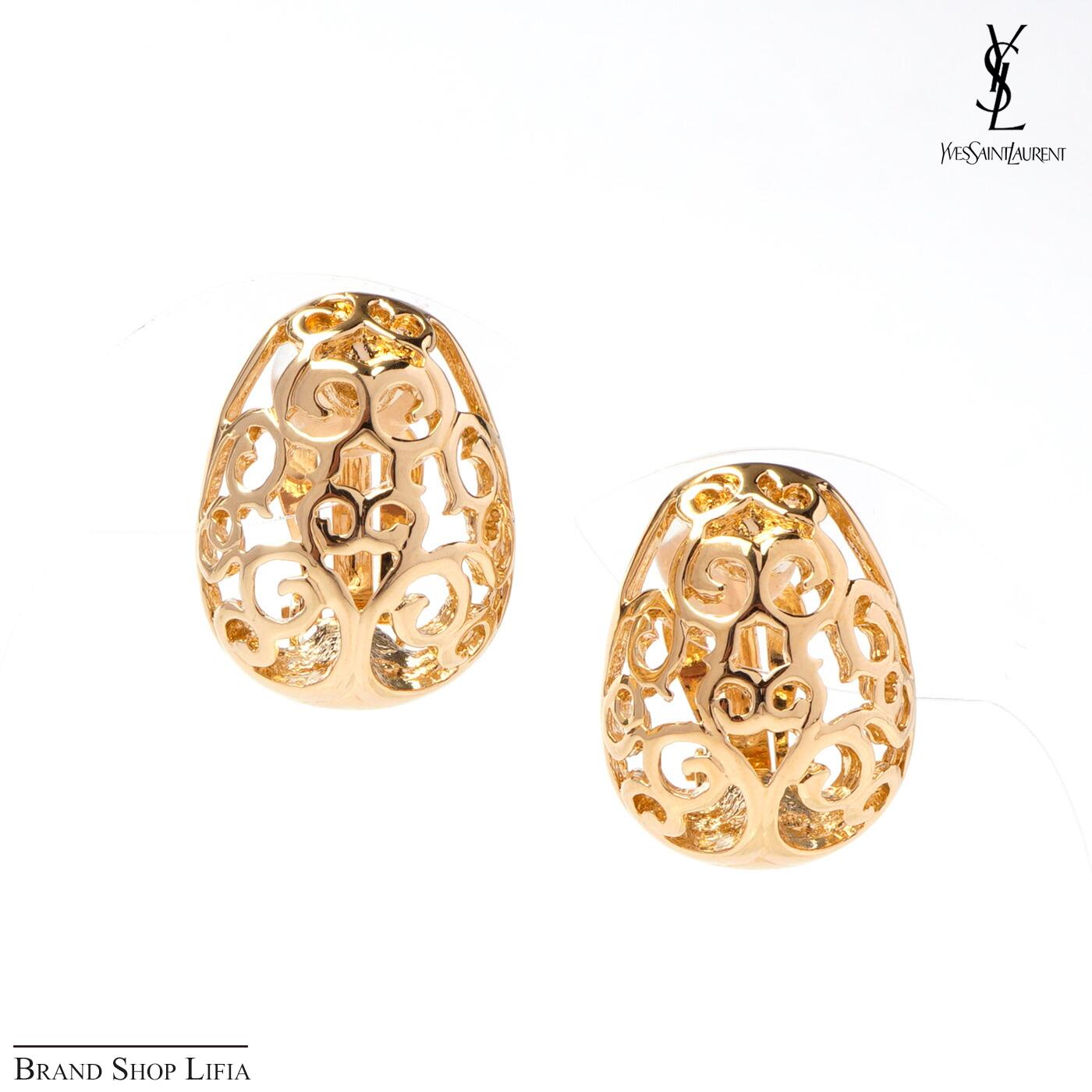 【新品同様】イブサンローラン YVES SAINT LAUREN イヤリング 唐草 透かしデザイン オーバル ゴールド系 GP ヴィンテージ アクセサリー 耳飾り 両耳用 ブランド アクセサリー レディース 中古 美品|Brand Shop Lifia