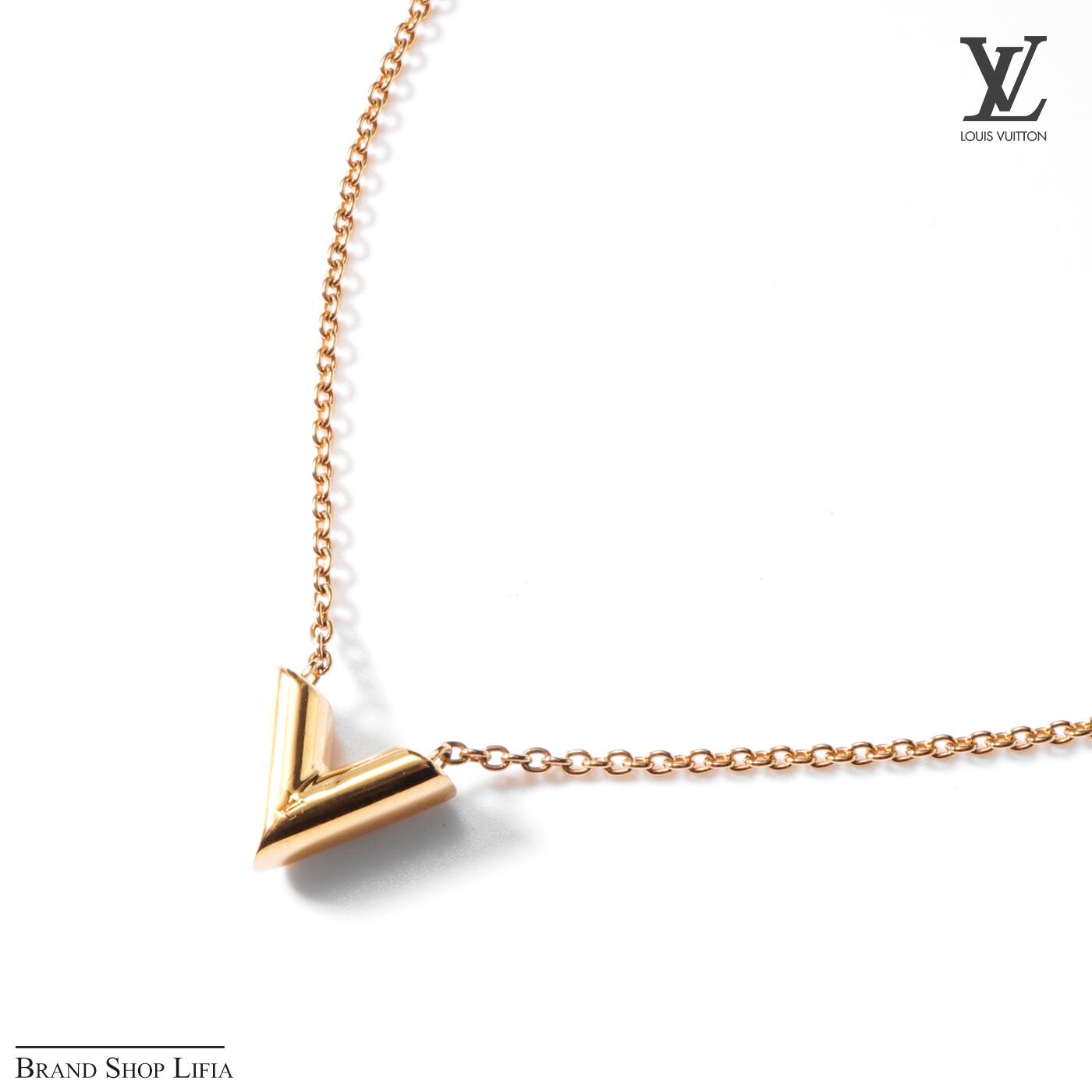 ルイヴィトン LOUIS VUITTON ネックレス エセンシャル V ロゴ M61083 ゴールド GP 正規箱付 レディース ブランド アクセサリー 普段使い 中古 新品同様