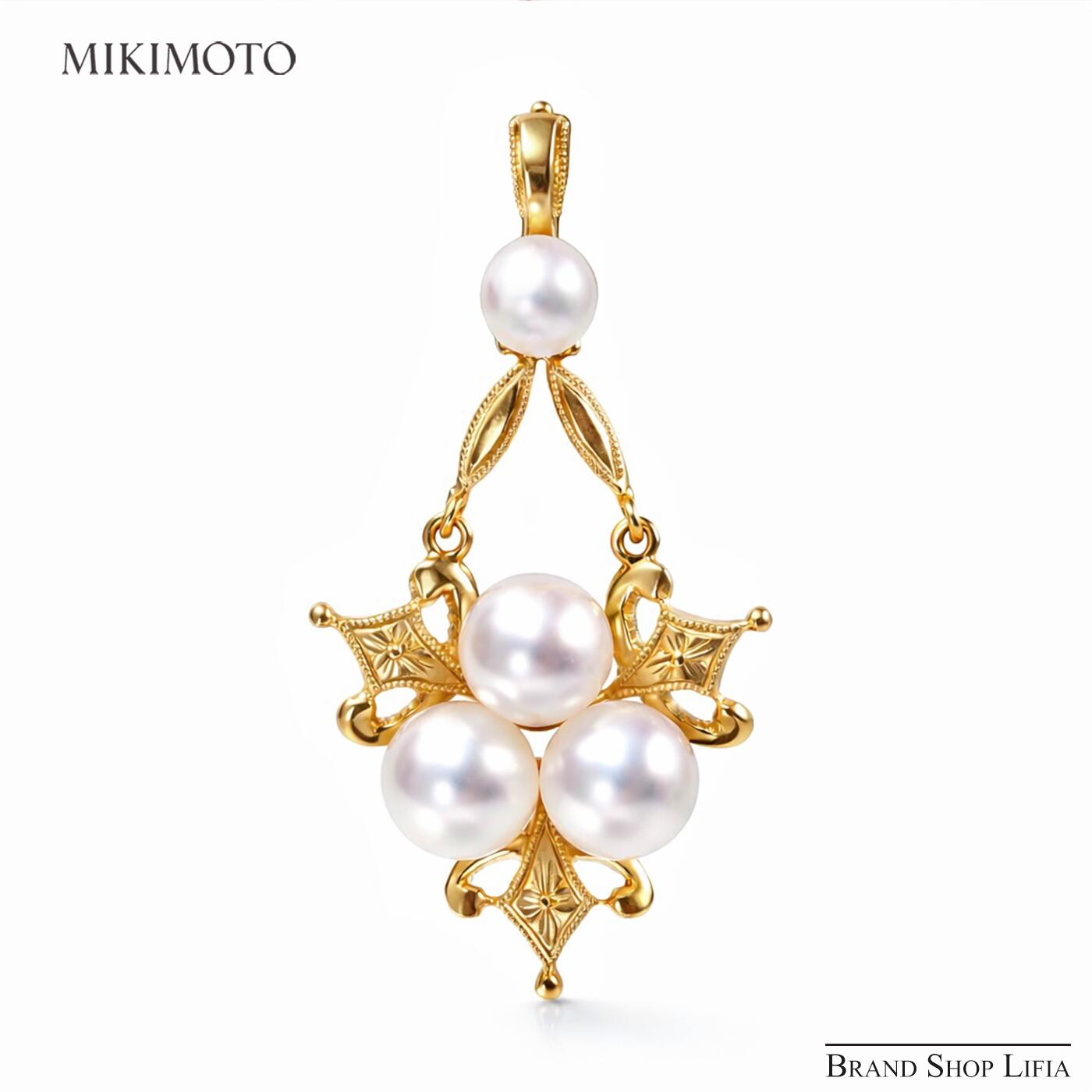 ミキモト MIKIMOTO K14YG アコヤ真珠 ペンダントトップ 4粒パール 4.2～5.5mm ゴールド チャーム 本真珠 レディース 冠婚葬祭 ジュエリー 中古 新品同様