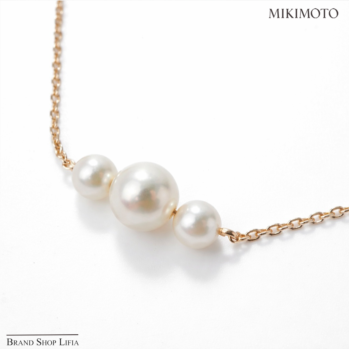 ミキモト MIKIMOTO ネックレス ペンダント あこや真珠 4.5～6.5mm ホワイト系 イエローゴールド K14 パール3粒 本真珠 レディース 冠婚葬祭 普段使い 中古 新品同様