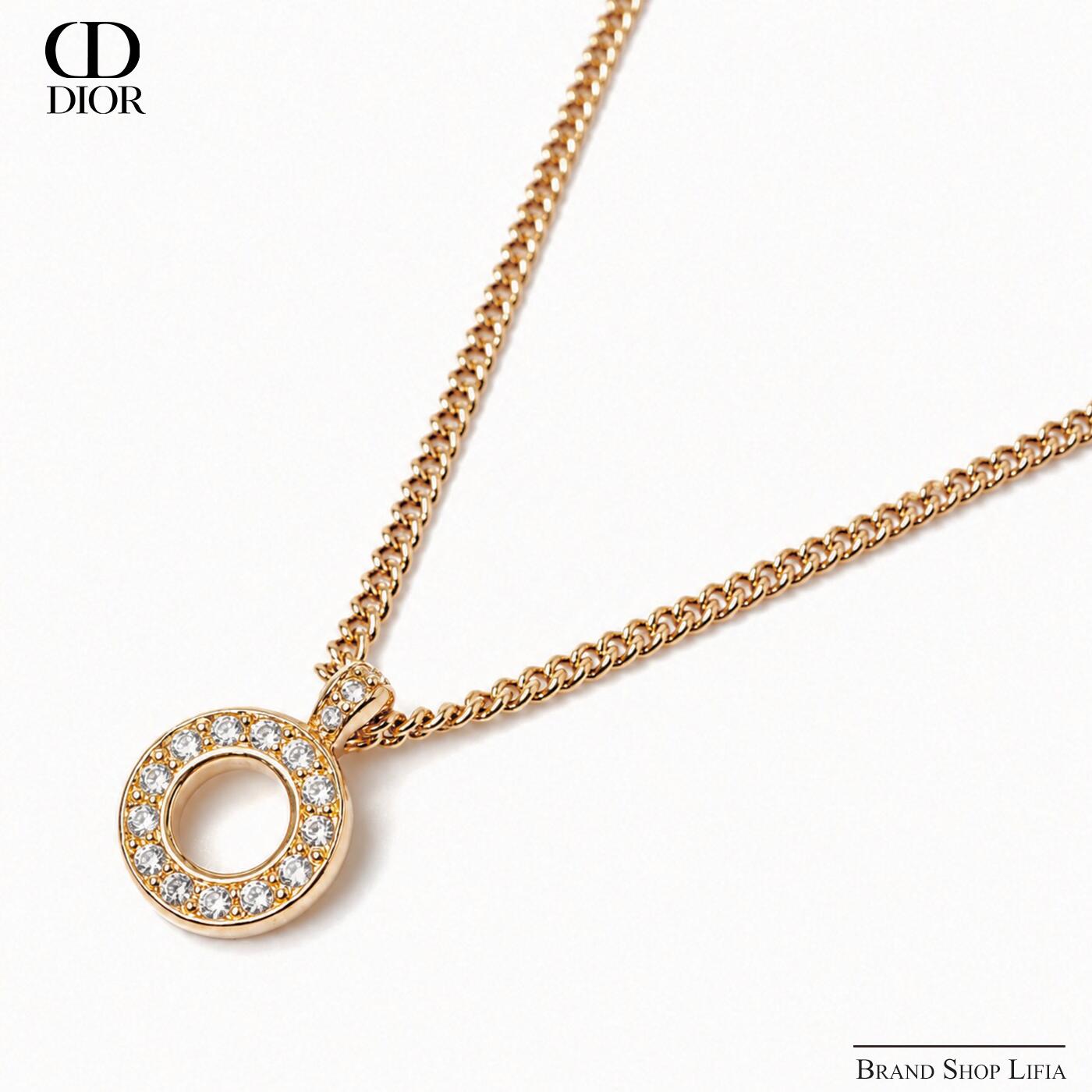 クリスチャンディオール Christian Dior ネックレス サークル ヴィンテージ メタル ゴールド ラインストーン ブランド アクセサリー レディース ユニセックス 中古 美品｜Brand Shop Lifia