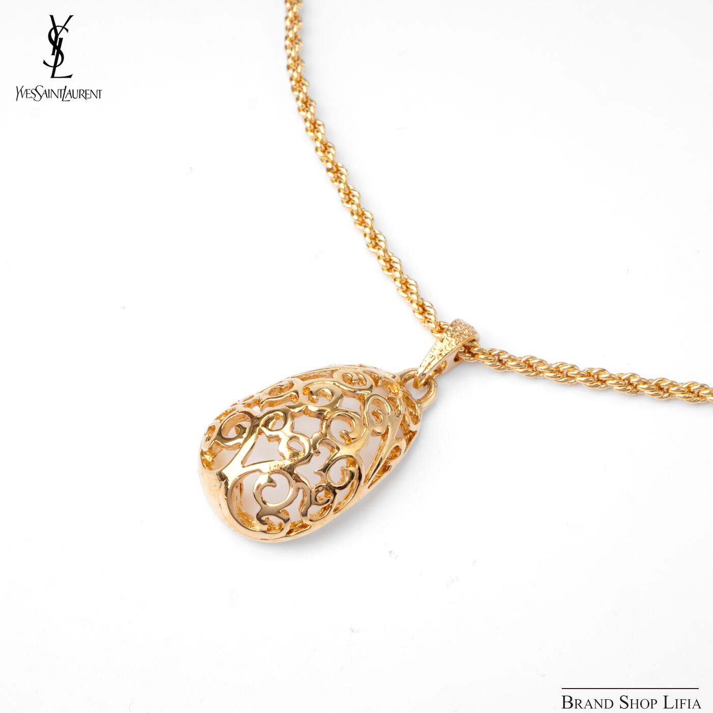 イブサンローラン YVES SAINT LAURENT ネックレス 唐草 透かしデザイン ヴィンテージ アクセサリー ゴールド系 GP ブランド レディース 中古 新品同様｜Brand Shop Lifia