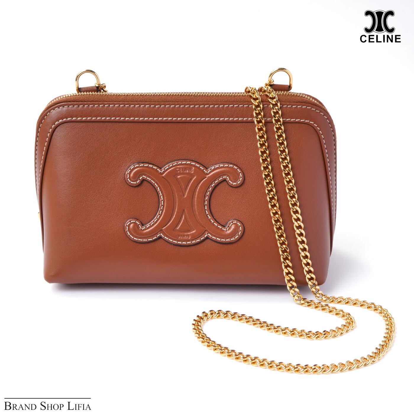 【新品同様】セリーヌ CELINE ショルダーバッグ チェーン クラッチ キュイル トリオンフ ミニバッグ レザー カーフスキン ブラウン ゴールド金具 ブランド レディース ギフト 中古 美品｜Brand Shop Lifia