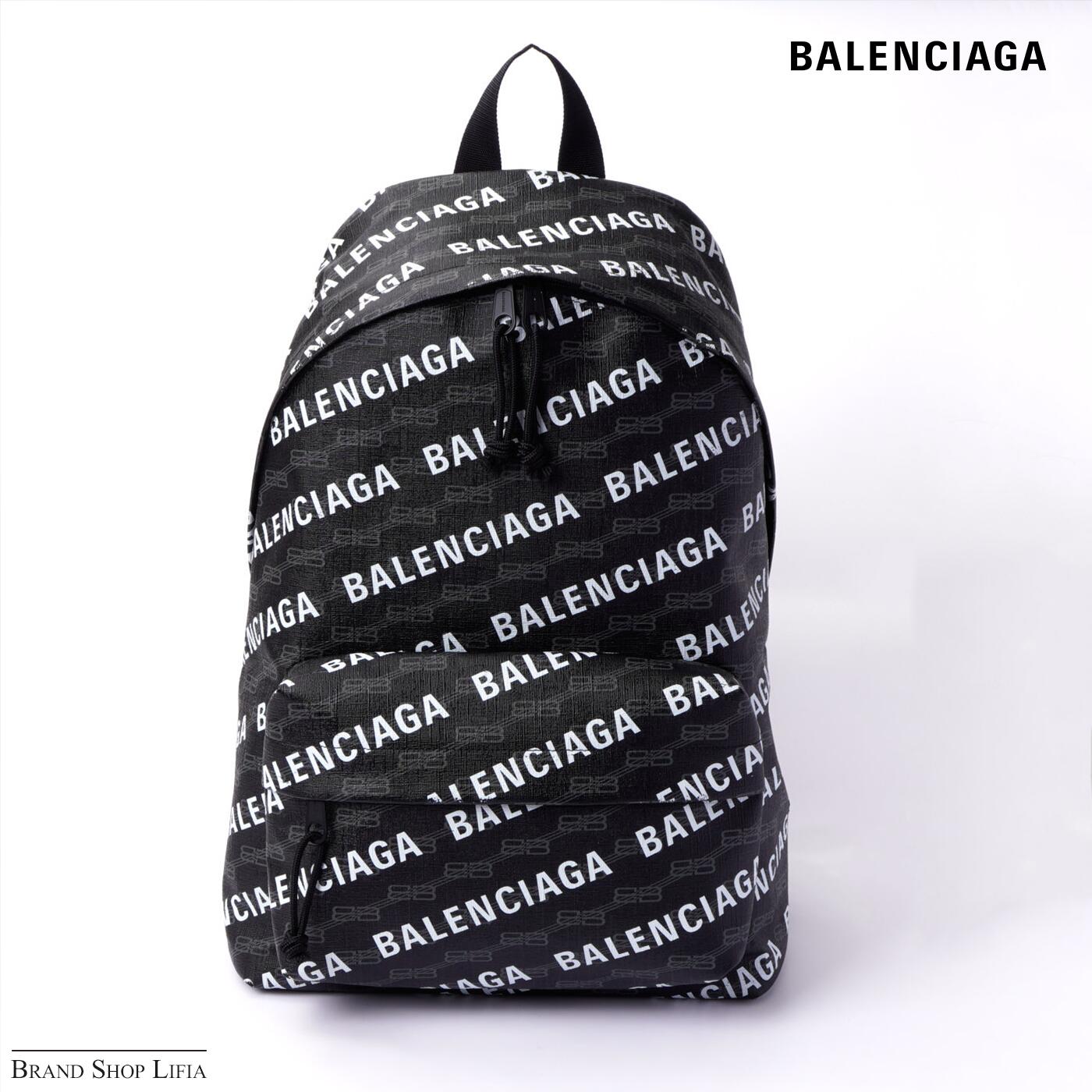 【新品同様】バレンシアガ BALENCIAGA エブリデイ バックパック リュックサック ロゴ 総柄 PVCxレザー 黒 ブラック 保存袋付き メンズ レディース ブランド 中古 美品|Brand Shop Lifia