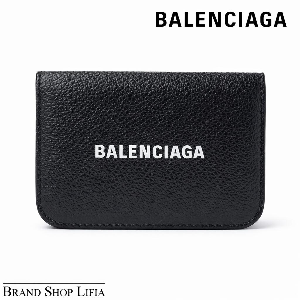 BALENCIAGA バレンシアガ 三つ折り財布 キャッシュ ミニウォレット 593813 ブラック コンパクトウォレット レザー ケース付き ユニセックス 中古 新品同様