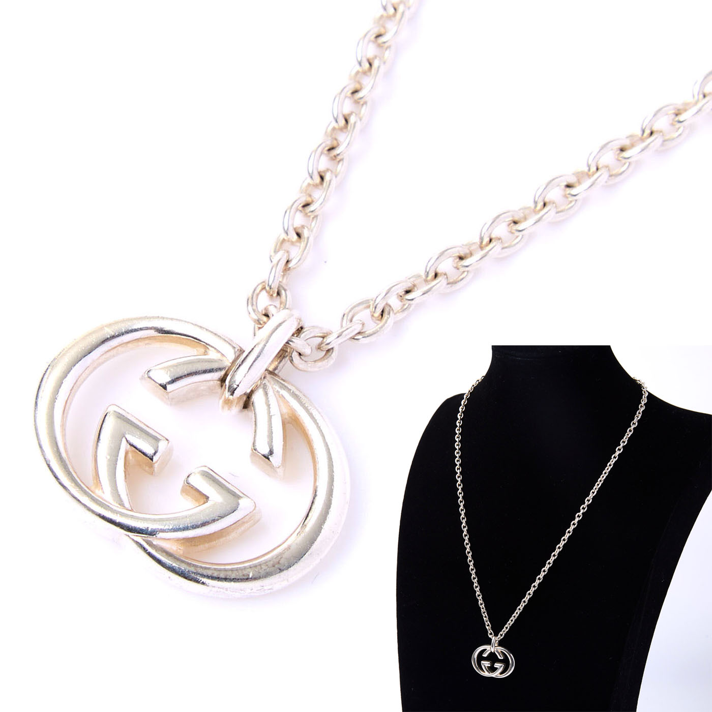 美品　GUCCI ダイアゴナルネックレス 現行 GUCCI ダイアゴナル インターロッキングG ネックレス Ag925