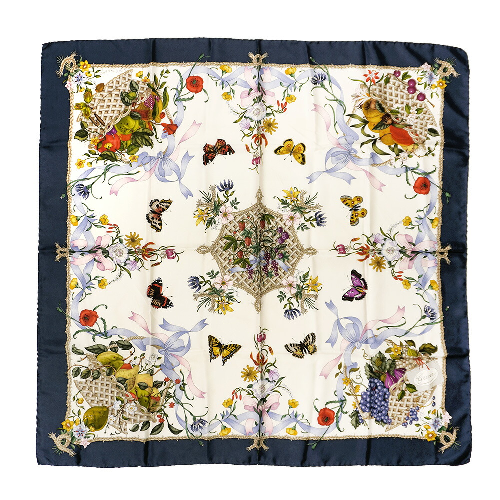 GUCCI　グッチ　シルクスカーフ　魚 太陽 バッグ 靴 花　ヴィンテージ　希少 GUCCI グッチ シルクスカーフ 魚 太陽 バッグ 靴 花