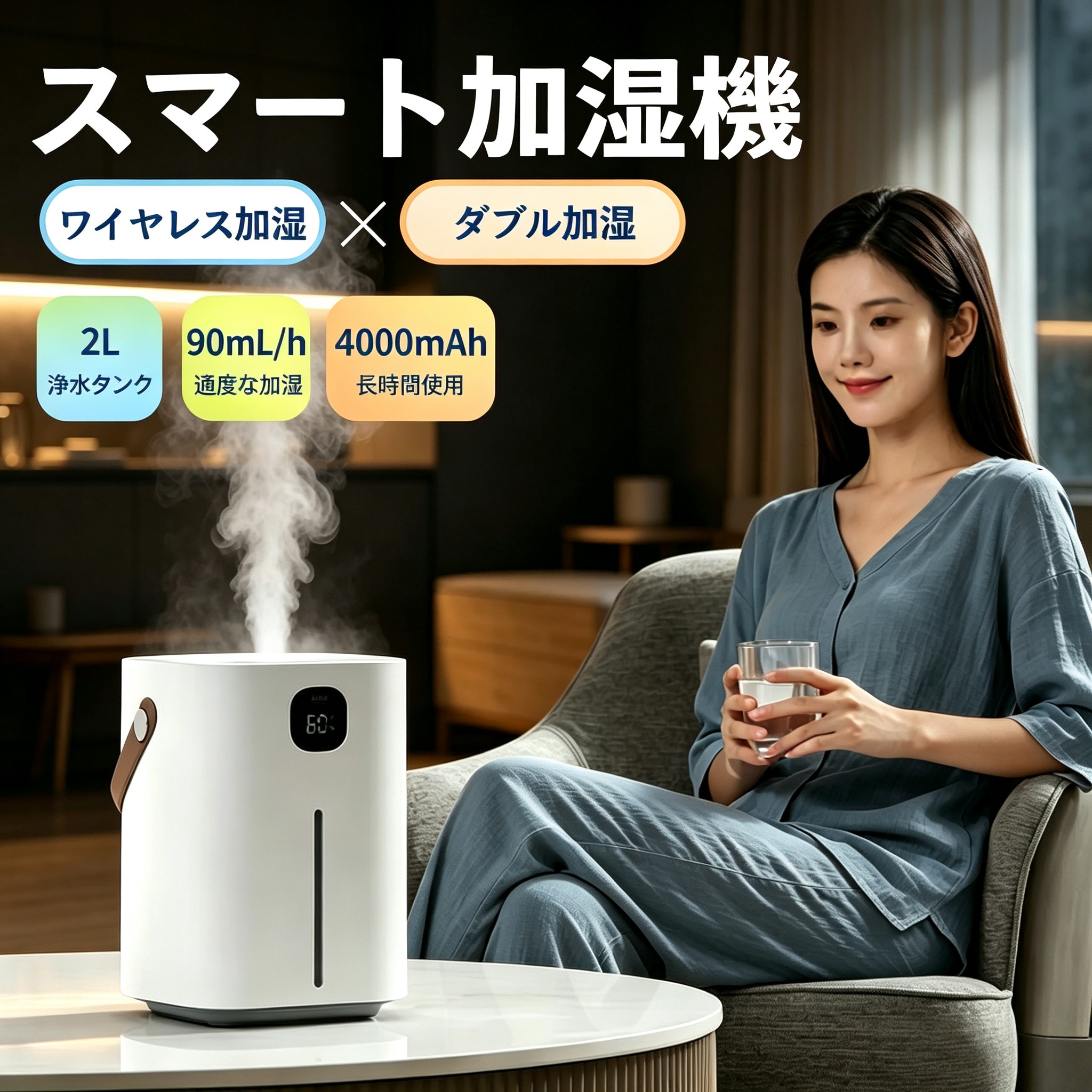\業界大好評/ ハイブリッド 加湿器 2000ml 加熱式 加湿器 おしゃれ 除菌率99.9% 段階調節 ウイルス対策 卓上加湿器 上部給水型 湿度設定 小型 空焚き防止 UVライト付き タイマー アロマ対応 静音 節電 省エネ エコ 軽量|Liful