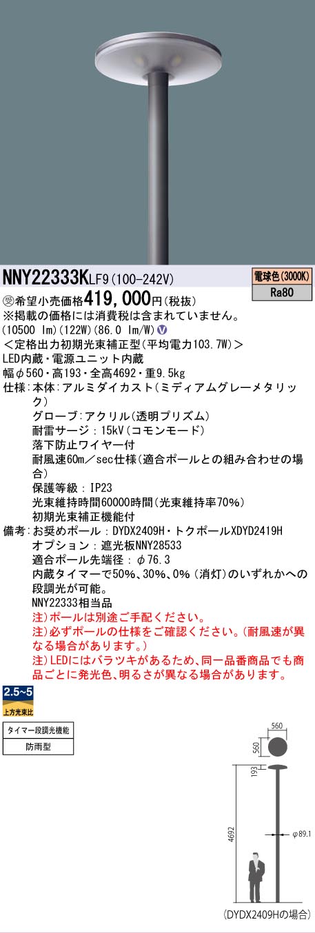 [法人限定] NNY22333K LF9 パナソニック ※受注品 ポール取付型LED 電球色 モールライト 防雨型【ポール別売】[ NNY22333KLF9 ]