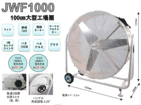 広広とした気違い 実業用扇風機 ビッグ気違い ジェイアンドエス J\u0026S JWF1000 【代引っ張ること不可商いもの】