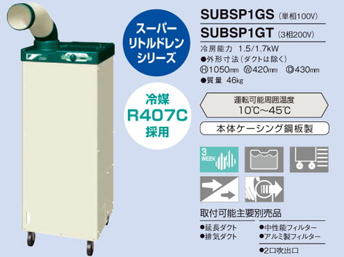 ダイキン スポットエアコン SUBSP1GS クリスプ 一体形 スポットエアコン スーパーリトルドレンシリーズ 産業用クリスプ 床置スリム・直吹形 単相100V
