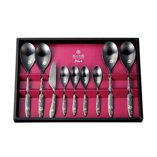 桜吟 カラトリー9pcs キッチン Ectb 1501 燕人の匠 雑貨 伝統の技と美の調和 漆黒の中に幻想的な花びらが舞う 個性際立つカラトリー Ectb 1501 おしゃれ 箸 カトラリー ブラック ギフト 日本製 プレゼント 日本製 カトラリー 新生活 贈り物 イベント 国産 よこやま