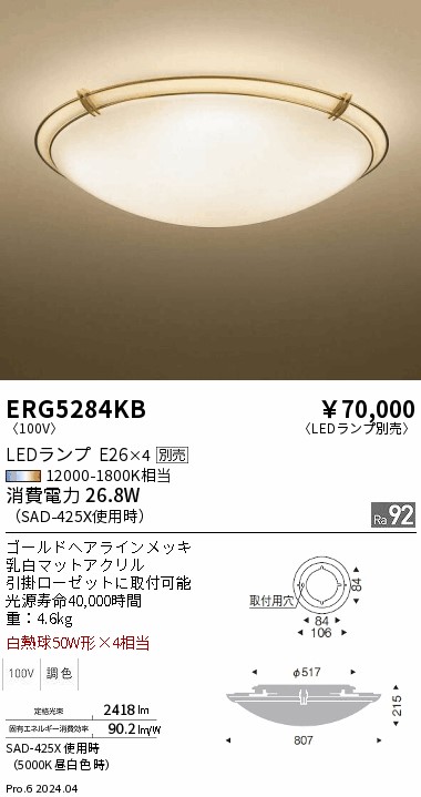 【15,000円～貨物輸送無料※】遠藤照明 最高限度 ERG5284KB (※北海道・沖縄・離島を除く)
