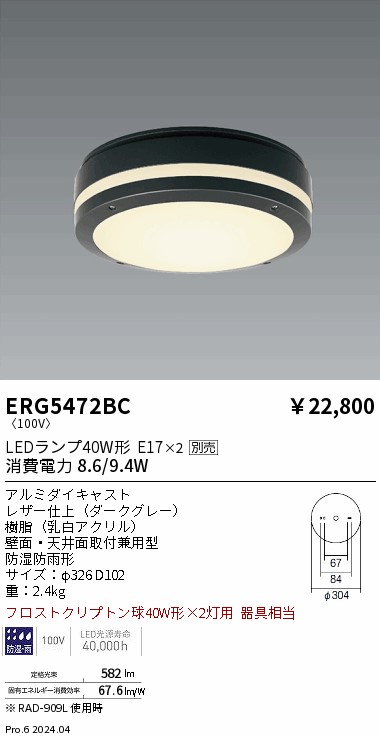 【15,000円～貨物輸送無料※】遠藤照明 アウトドアシーリングライト／薄型／２灯用／うす暗い薄墨色 ERG5472BC (※北海道・沖縄・離島を除く)