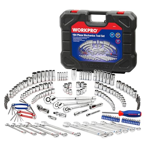 WORKPRO ソケットレンチセット インチ工具セット ハーレー ラチェットレンチ 自動車 バイク 整備 メンテナンス 164点組|Light Base