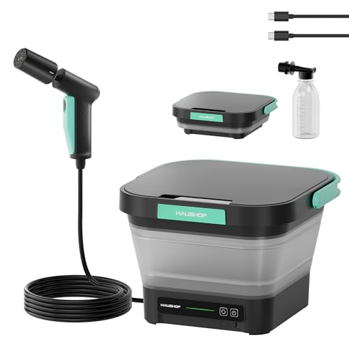 HAUSHOF 高圧洗浄機 コードレス洗浄機 USB充電式 3IN1ノズル 大容量 10L 水道接続不要 柔らかホース4M 折りたたみ可能 コン|Light Base