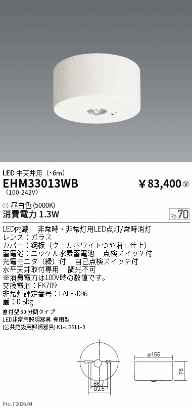 EHM33013WB LED非常用照明器具 直付型 中天井用 ENDO 遠藤照明 エンドウ 【3980円以上(税込)で送料無料】|LIGHTBEING
