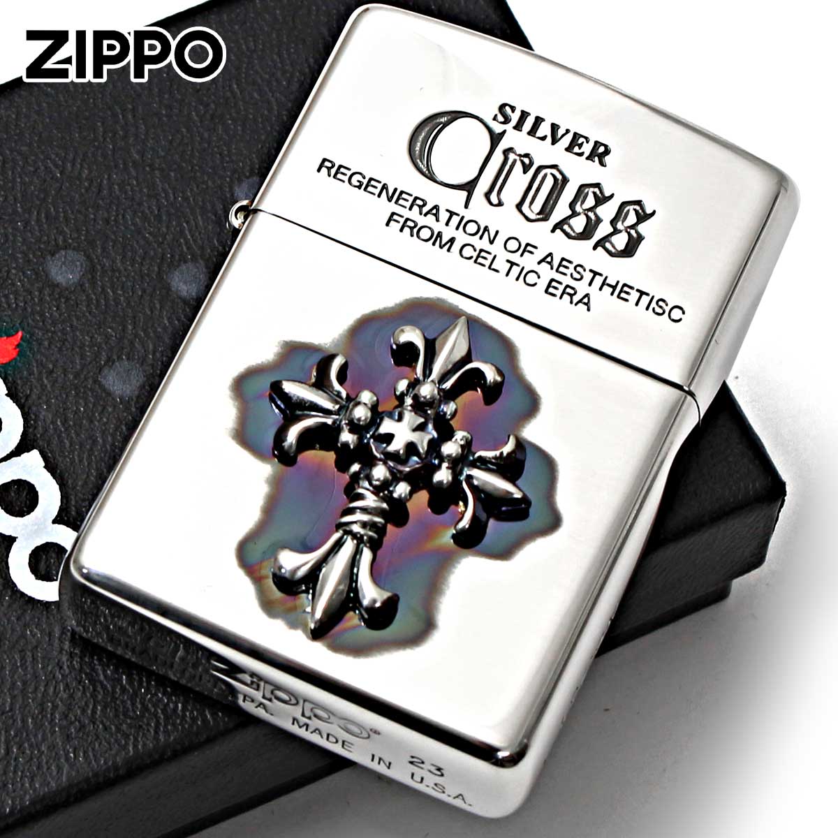 楽天市場】Zippo ジッポライター クロス 十字架 メタル 純銀メタル